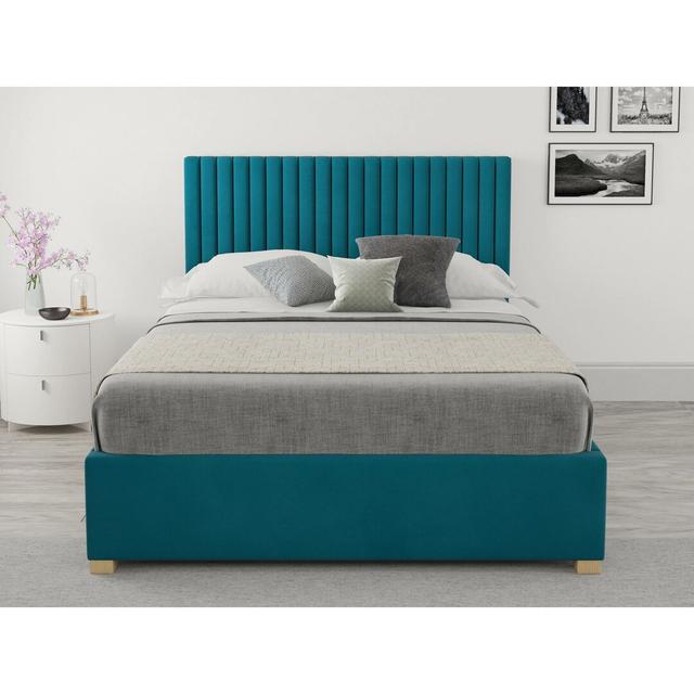 Appin Upholstered Ottoman Bed Wade Logan Size: Small Double (4'), Colour: Teal on Productcaster.