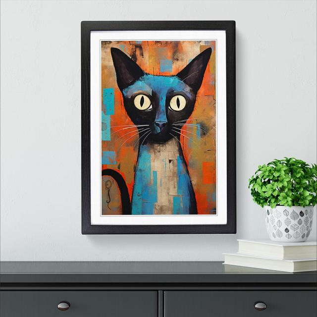 Siamese Cat Expressionism - Single Picture Frame Print on Wood Marlow Home Co. Size: 64cm H x 46cm W x 2cm D, Frame Colour: Black on Productcaster.