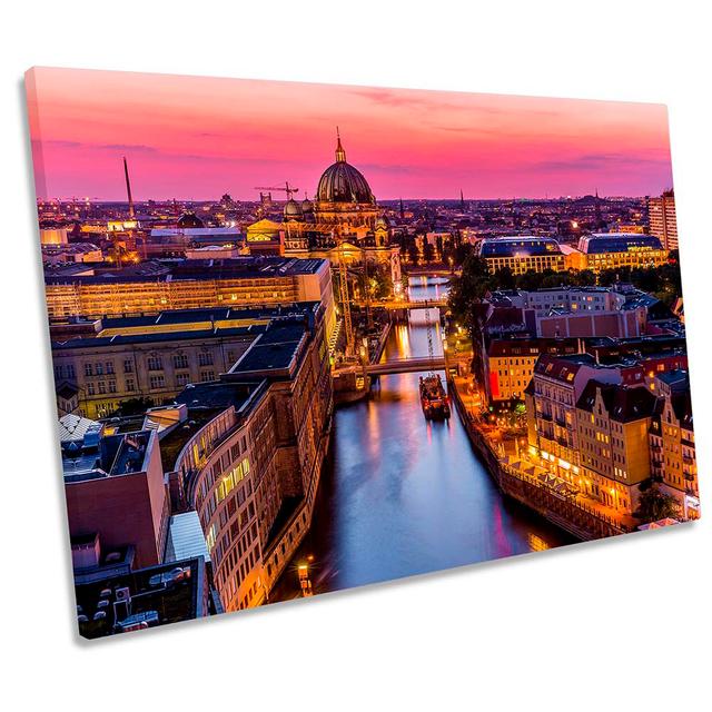 Berlin City Skyline River Print CANVAS WALL ART Picture Pink Ebern Designs Size: 50.8cm H x 76.2cm W x 2cm D on Productcaster.