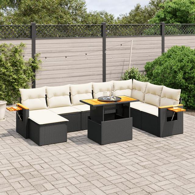 Vidaxl 9-Tlg. Garten-Sofagarnitur Mit Kissen Schwarz Polyrattan 17 Stories Farbe des Kissens: Cremefarben, Rahmenfarbe: Schwarz on Productcaster.