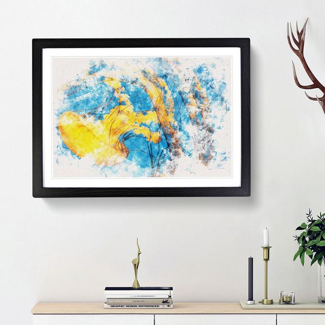 Yellow Jellyfish Watercolour - Picture Frame Graphic Art East Urban Home Size: 45cm H x 63cm W x 2cm D, Frame Option: Black on Productcaster.