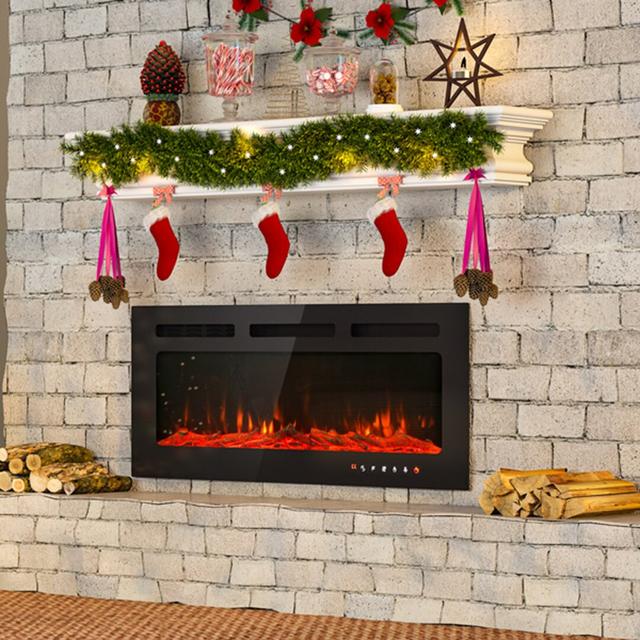 Ultra-Thin Electric Fireplace Low Noise, Touch Screen & Remote Control, With Crystal & Log Set Belfry Heating Size: 43cm H x 153cm W x 10.4cm D on Productcaster.