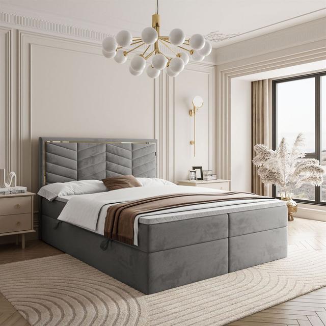 AURORA continental bed with bed box and topper Canora Grey Colour: Light Grey on Productcaster.