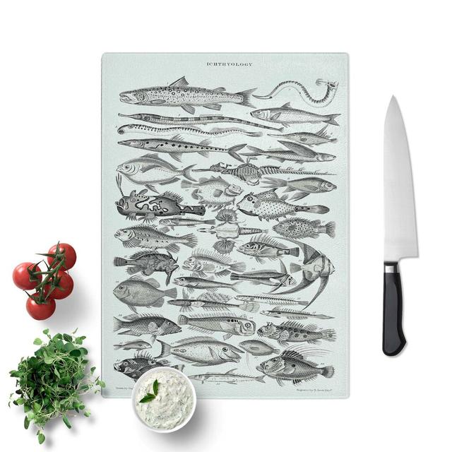 Tempered Glass Study of Fish Xlvh by Oliver Goldsmith Chopping Board East Urban Home Size: 28.5 cm W x 39 cm L on Productcaster.