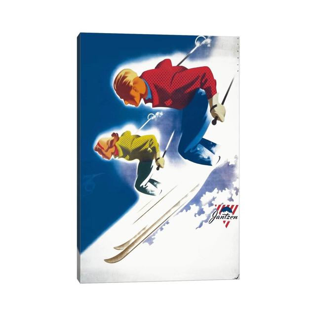 Jantzen By Binder Man And Women, Ski 1947 - Print on Canvas Ebern Designs Size: 101.6cm H x 66.04cm W x 1.91cm D, Format: Wrapped Canvas on Productcaster.