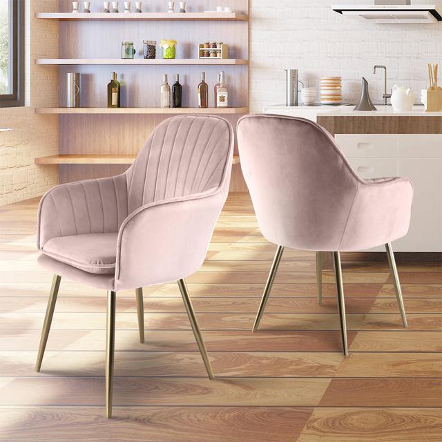 Taraji Upholstered Dining Chair (Set of 2) Canora Grey Leg Colour: Gold, Upholstery Colour: Silver Pink on Productcaster.