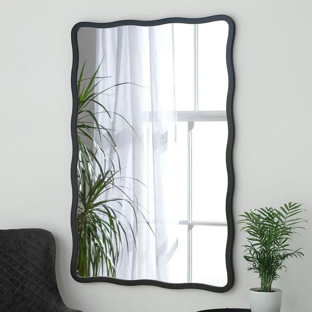 Brexten Mirror Metro Lane Size: 90cm H x 60cm W, Finish: Matte Black, Shape: Scalloped/Wavy/Rectangle on Productcaster.