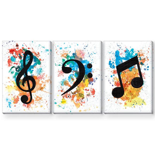 Lively Notes - 3 Piece Graphic Art Set on Canvas Clock Canvas Format: Unframed, Size: 60cm H x 120cm W x 0.1cm D on Productcaster.