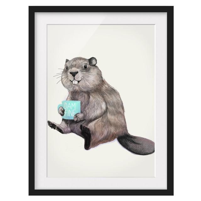 Picture With Frame - Illustration Beaver With Coffee Cup - Portrait 4:32 Maturi Frame Option: Black Framed, Size: 100cm H x 70cm W x 2cm D on Productcaster.