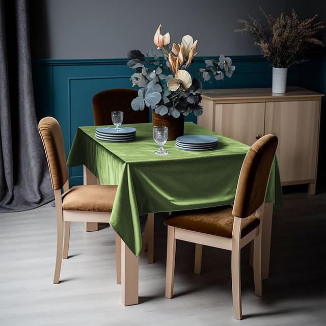 Matte Velvet Square Tablecloth Lilijan Home & Curtain Colour: Olive, Size: 132cm W x 213cm L on Productcaster.