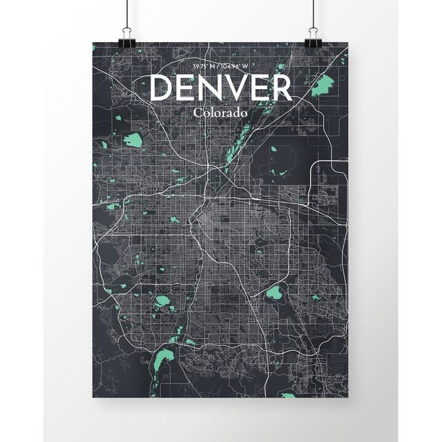 Denver City Map - Unframed Graphic Art Print on Paper East Urban Home Size: 70cm H x 50cm W x 0.13cm D, Colour: Black/Blue on Productcaster.