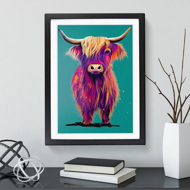 Colourful Highland Cow No.1 - Picture Frame Graphic Art Natur Pur Frame Colour: Black, Size: 64cm H x 46cm W on Productcaster.