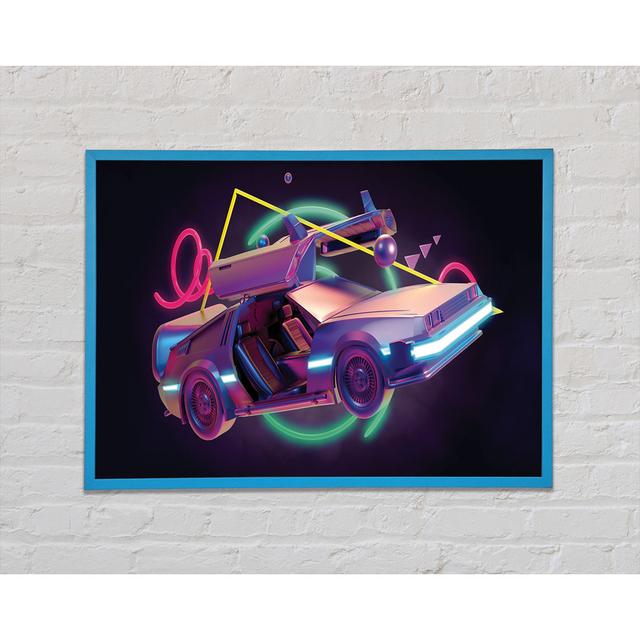 Delorean Car Neon - Einzelner Bilderrahmen Kunstdrucke Williston Forge Größe: 42 cm H x 59,7 cm B x 2 cm T on Productcaster.