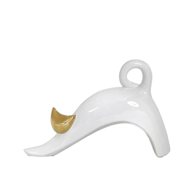 Stretching Cat Pickens Figurine (Set of 36) Happy Larry Colour: White/Gold, Size: 15cm H x 24cm W x 8cm D on Productcaster.