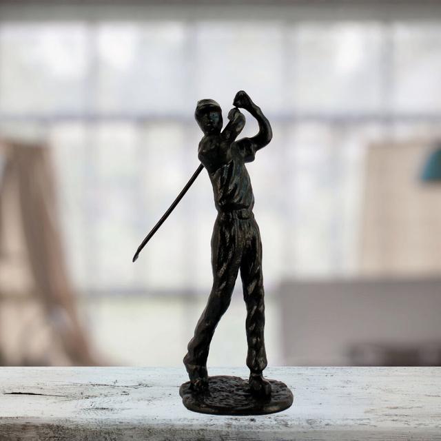 GOLFER MAN Iron Figurine 22cm Marlow Home Co. Finish: Mocha on Productcaster.