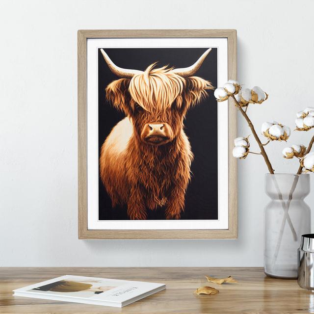 Splendid Highland Cow - Picture Frame Painting Natur Pur Size: 64cm H x 46cm W x 2cm D, Frame Colour: Oak on Productcaster.