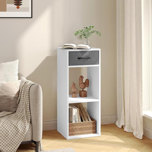 Bookcase with 3 levels, free -standing shelf with 1 fabric drawer, 2 cubes, open shelf, small storage shelf 17 Stories Colour: White on Productcaster.