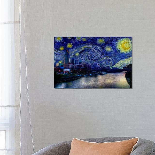 Nashville, Tennessee Starry Night Skyline - Wrapped Canvas Painting ClassicLiving Size: 45.72cm H x 66.04cm W x 1.905cm D on Productcaster.