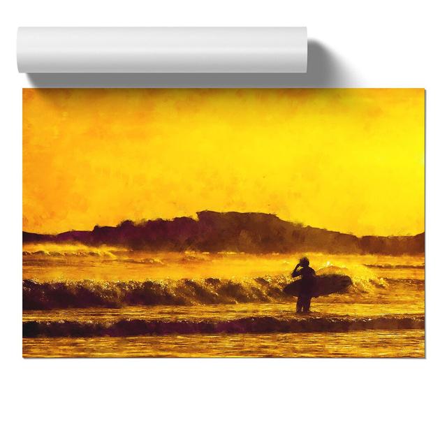 Man Surfing At Sunset - No Frame Print East Urban Home Size: 42cm H x 59cm W x 0.1cm D on Productcaster.