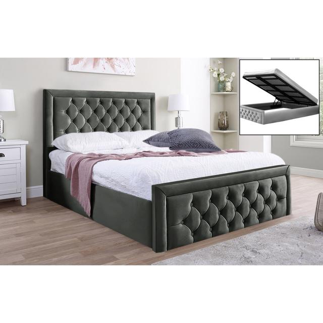 Lillias Velvet Ottoman Bed Mercer41 Colour: Asphalt, Size: 90 x 190 cm on Productcaster.