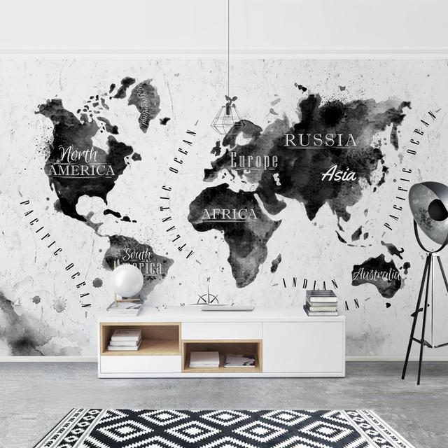 Watercolour World Map 2.9m x 4.32m Textured Matte Peel & Stick Wall Mural East Urban Home Size: 290cm L x 432cm W on Productcaster.