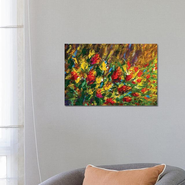 Beautiful Flowers In Grass by Valery Rybakow - Wrapped Canvas Painting ClassicLiving Size: 45.72cm H x 66.04cm W x 3.81cm D on Productcaster.