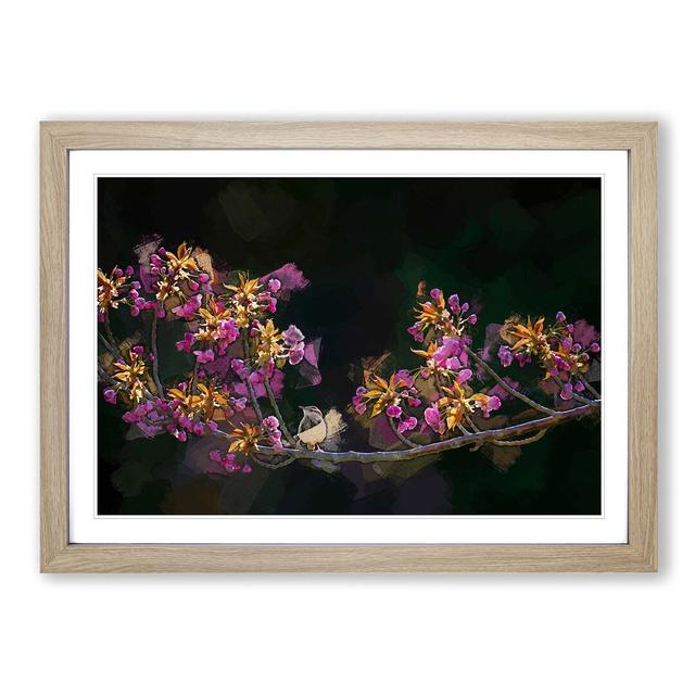 Wren Upon a Blossom Tree Branch in Abstract - Picture Frame Graphic Art Print East Urban Home Size: 60cm H x 91cm W x 2cm D, Frame Option: Oak on Productcaster.