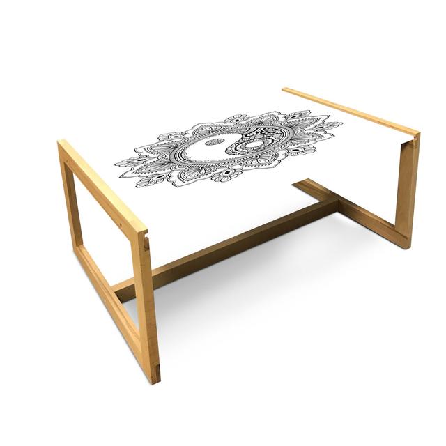 Ethnic Coffee Table, Illustration Of A Circular Orient Design With A Yin Yang In The Center, Acrylic Glass Center Table With Wooden Frame For Offices on Productcaster.