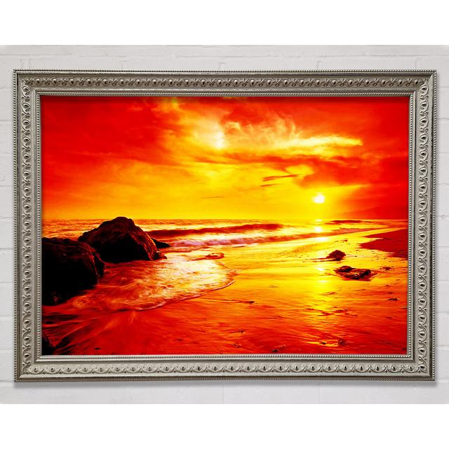 Blazing Orange Seas Framed Print House of Hampton Size: 29.7cm H x 42cm W x 3cm D, Format: Silver Framed Paper on Productcaster.