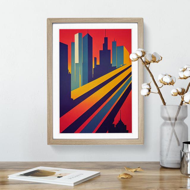 XV1022-3751X Resplendent City Skyline Abstract - Print Metro Lane Format: Oak Framed, Matte Colour: White, Size: 48cm H x 36cm W on Productcaster.