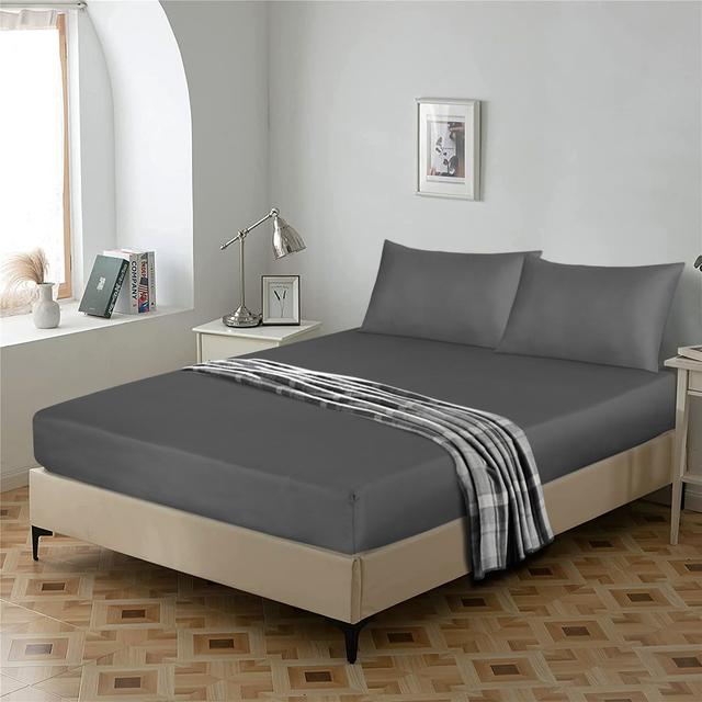 Egyptian-Quality Cotton sheet Flat Ebern Designs Colour: Charcoal, Size: Double (4'6") on Productcaster.