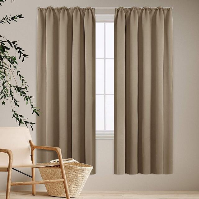 Deavin Polyester Blackout Rod Pocket Curtain Pair (Set of 2) Ebern Designs Colour: Khaki, Panel Size: Width 140 x Drop 175cm on Productcaster.