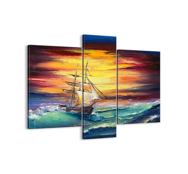 Bravely Under the Waves - 3 Piece Unframed Painting Print Set on Canvas Longshore Tides Size: 80cm H x 95cm W x 1.8cm D on Productcaster.