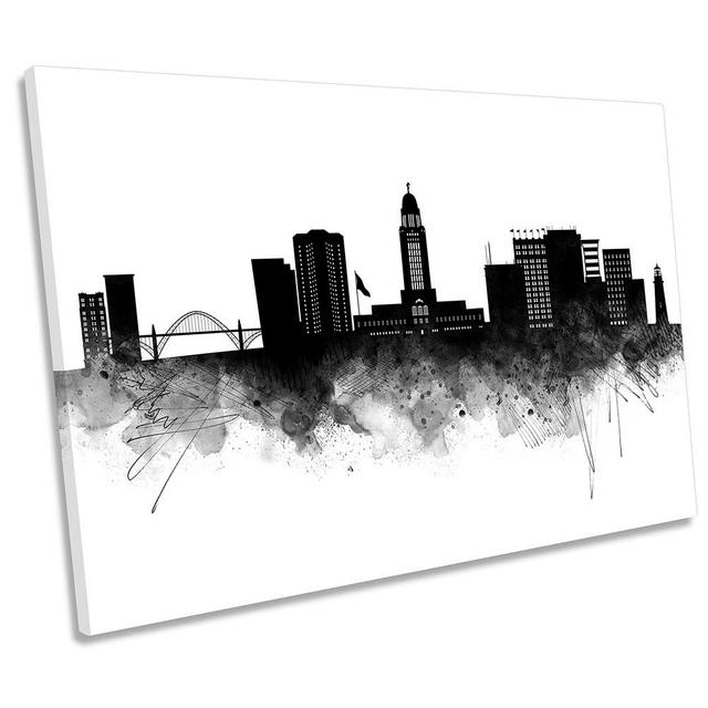 Lincoln USA Abstract City Skyline - Wrapped Canvas Print Ebern Designs Size: 50.8cm H x 76.2cm W x 2cm D on Productcaster.