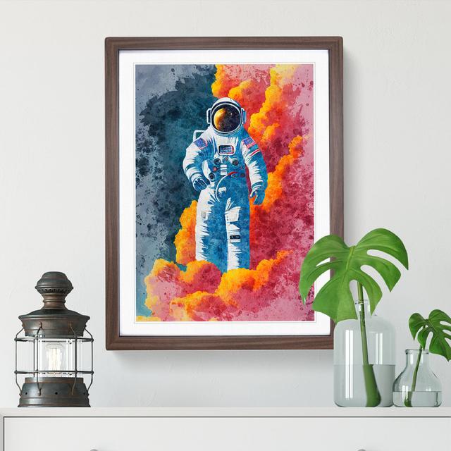 Astronaut in Watercolour No.3 - Picture Frame Painting 17 Stories Size: 34cm H x 25cm W x 2cm D, Frame Colour: Walnut Framed on Productcaster.