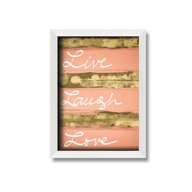 Live Laugh Love 3 Gerahmter Druck Wandkunst Happy Larry Format: Lila gerahmtes Papier, Größe: 84,1 cm H x 59,7 cm B x 2 cm T on Productcaster.