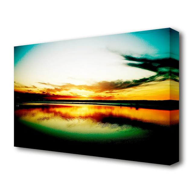 Green Ocean Sun Landscape - Wrapped Canvas Photograph Print East Urban Home Size: 35.6cm H x 50.8cm W x 4.4cm D on Productcaster.