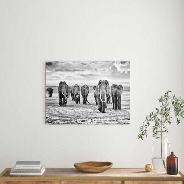 Leinwandbild „Elefantenfamilie in der Savanne“, Grafikdruck East Urban Home Größe: 70 cm H x 100 cm B on Productcaster.