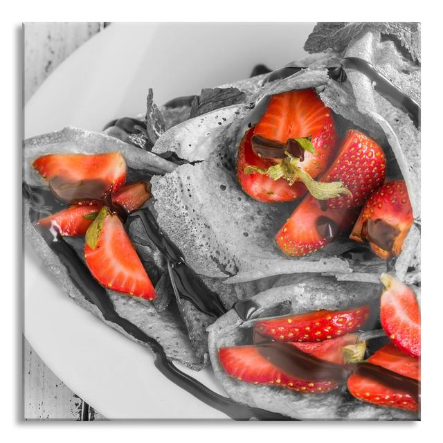 Crepes With Strawberries - No Frame Print on Glass Brayden Studio Size: 70cm H x 70cm W x 0.4cm D on Productcaster.