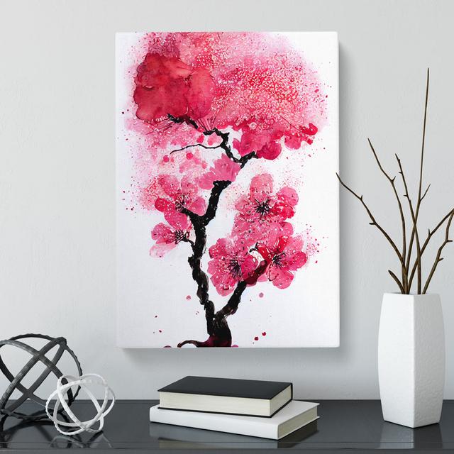 Watercolour Cherry Blossom Tree Vol.1 - Wrapped Canvas Graphic Art Marlow Home Co. Size: 76cm H x 50cm W x 3cm D on Productcaster.