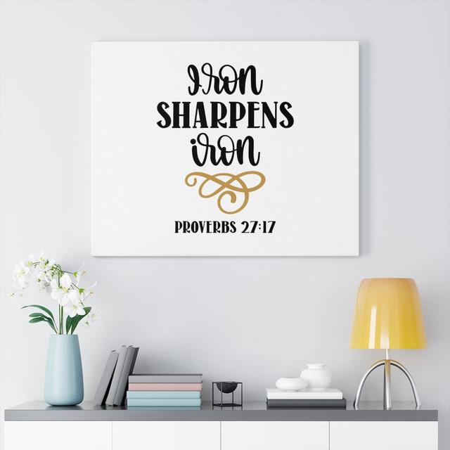 Iron Sharpens Iron - Wrapped Canvas Typography Blue Elephant Size: 61cm H x 76cm W on Productcaster.