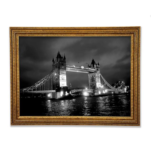 London Bridge At Night B And W - Print Ebern Designs Size: 59.1cm H x 84.1cm W x 3cm D on Productcaster.