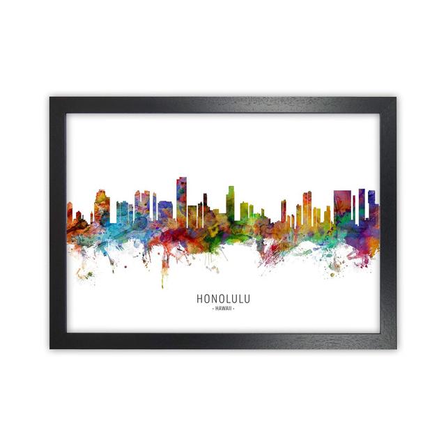 Honolulu Hawaii Skyline by Michael Tompsett - Graphic Art Print on Paper Latitude Run Format: Black Framed, Size: 34cm H x 46cm W x 3cm D on Productcaster.