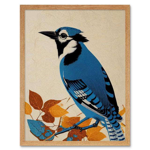 Blue Jay Textured Autumn Bird - Graphic Art Wee Blue Coo Format: Light Brown Framed Paper, Size: 25.9cm H x 20.6cm W on Productcaster.