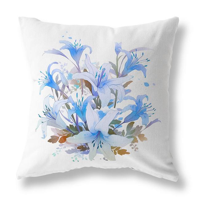 Lily Mist Serenity Floral Square Cushion mit Füllung AmritaSen Größe: 46 cm H x 46 cm B, Farbe: Blau/Lila/Olivgrün geblümt on Productcaster.