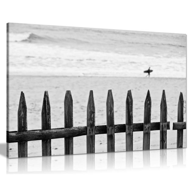 Beach Shore & the Surfer - Wrapped Canvas Photograph Panther Print Size: 41cm H x 61cm W on Productcaster.