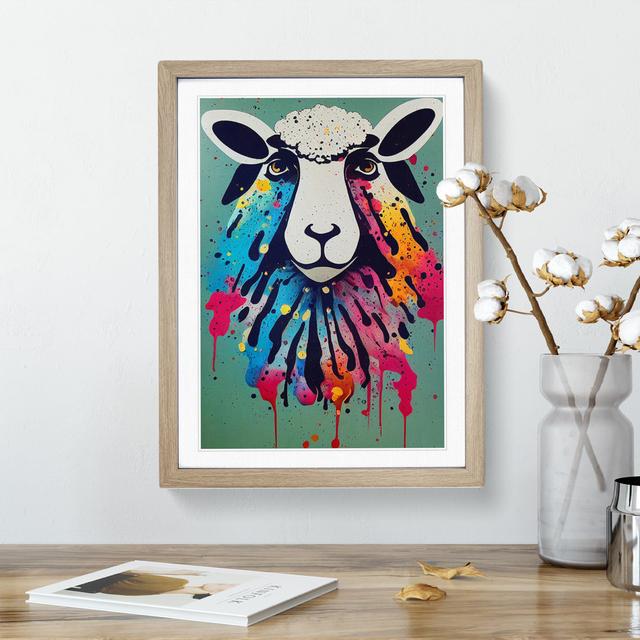 Sheep Drip No.5 Abstract - Picture Frame Graphic Art Brambly Cottage Frame Colour: Oak, Size: 64cm H x 46cm W x 2cm D on Productcaster.