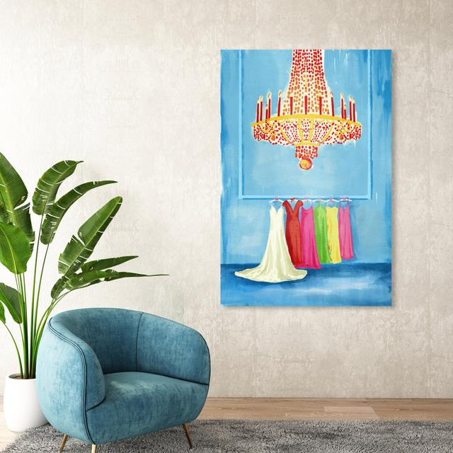 Fashion And Glam Colorful Chic Dress Collection Chandelier , Modern Blue And Red Canvas Wall Art Print For Living Room Oliver Gal Size: 137.16cm H x 9 on Productcaster.