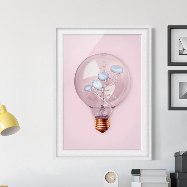 Picture With Frame - Jonas Loose - Light Bulb With Jellyfish - Portrait 4:3 - B Highland Dunes Frame Option: White Framed, Size: 70cm H x 50cm W x 2cm on Productcaster.