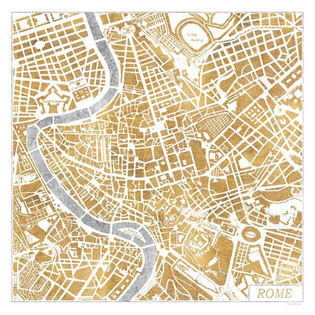 Gilded Rome Map by Laura Marshall - Wrapped Canvas Graphic Art Williston Forge Size: 51cm H x 51cm W x 3.8cm D on Productcaster.